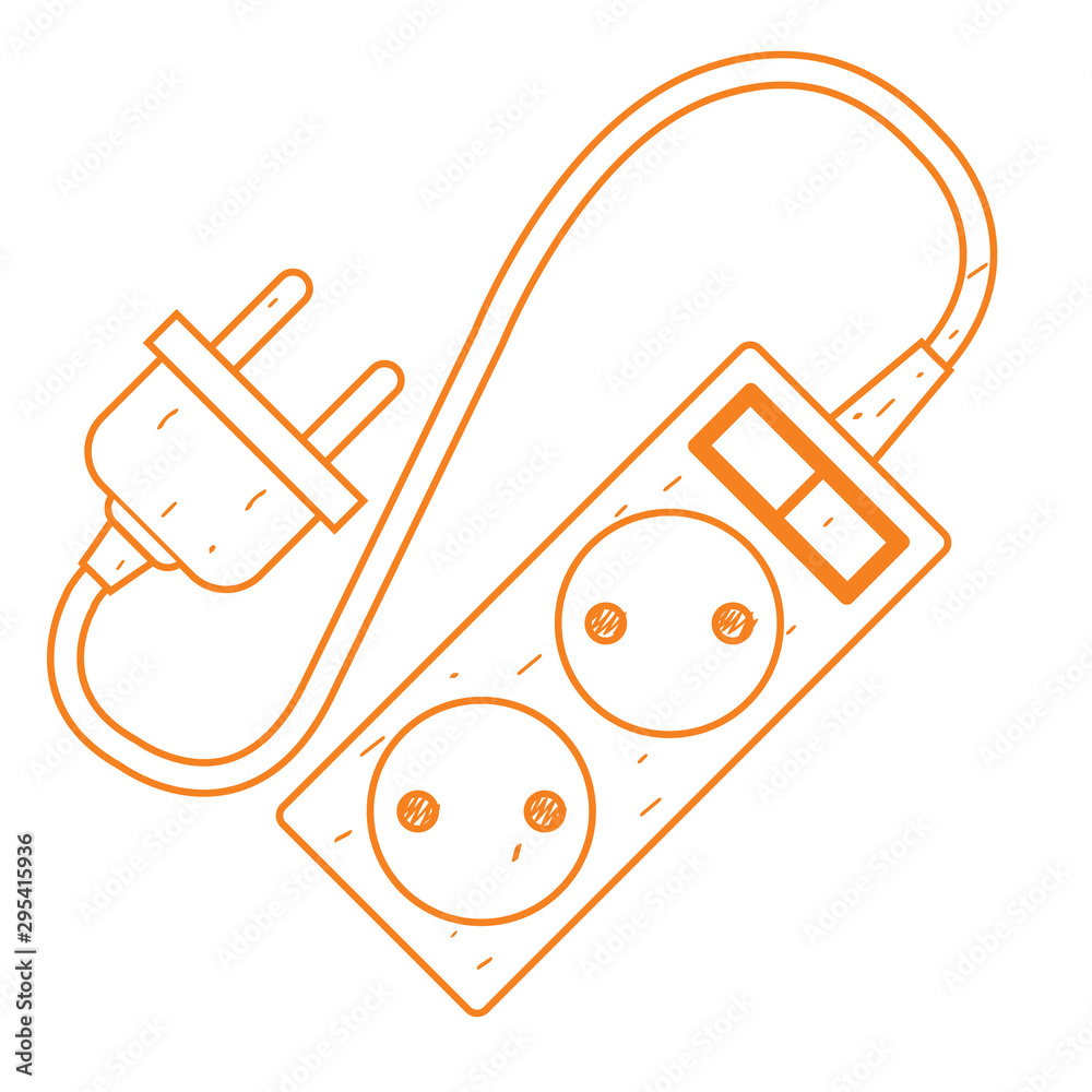 Electric extension cord, socket and plug the appliance outline drawing  Stock Vector
