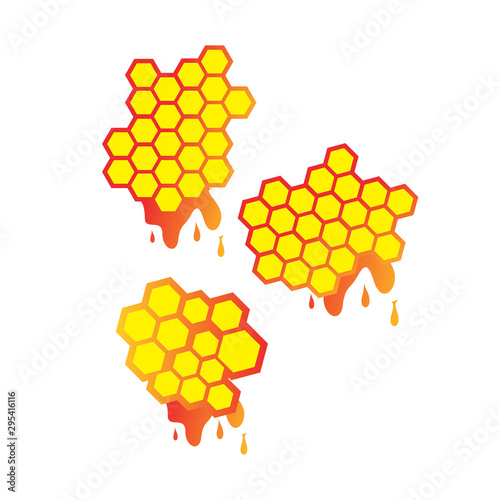 set of Honey droplets and honeycomb Logo Design vector sign symbol illustrations