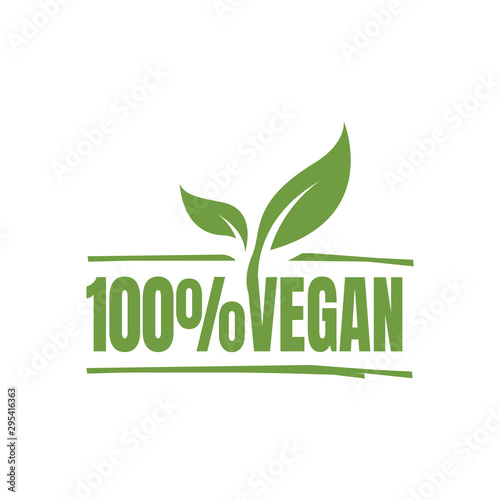 new lettering 100% percent vegan logo sign mark green vegetarian symbol vector icon element