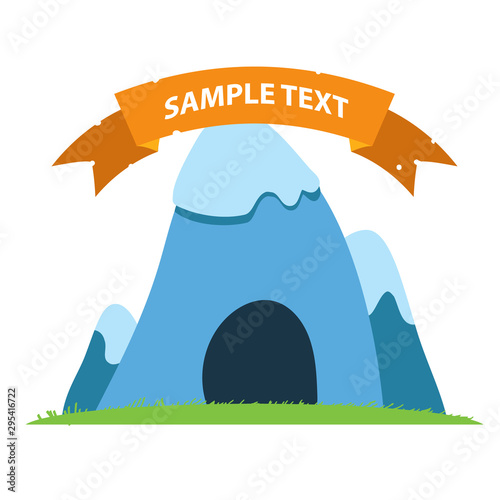 Mountain with caves and mineral deposits. Rock climbing with a banner for an inscription