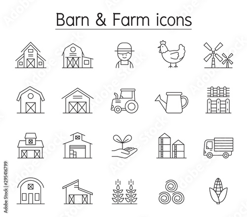 Barn & Farm icon set in thin liine style