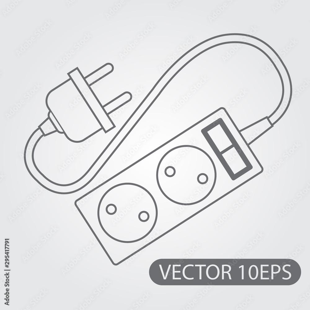 Electric extension cord, socket and plug the appliance, black and white  outline drawing Stock Vector