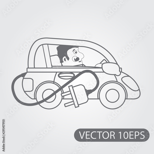 Electric vehicles black and white outline drawing. Ecological transport. The car of the future. Modern technologies