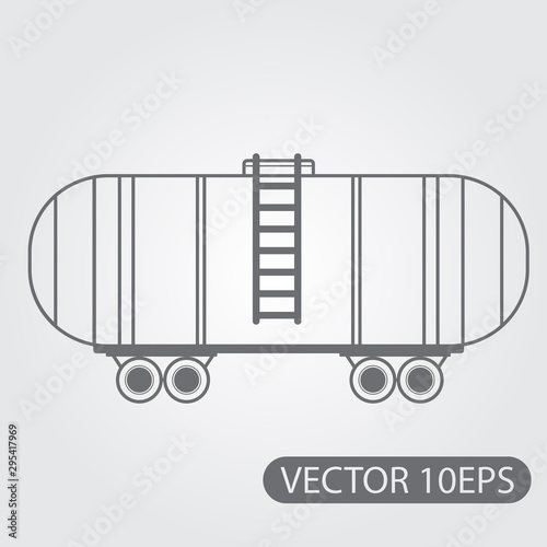 Railway cistern for transportation of liquid, gas, oil icon, black and white outline drawing