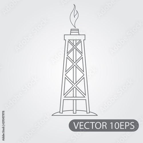 Gas, oil derrick icon black and white outline drawing. Mining