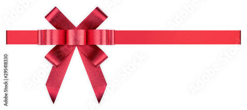 Red Christmas bow ribbon for page decor on white background with Clipping path.