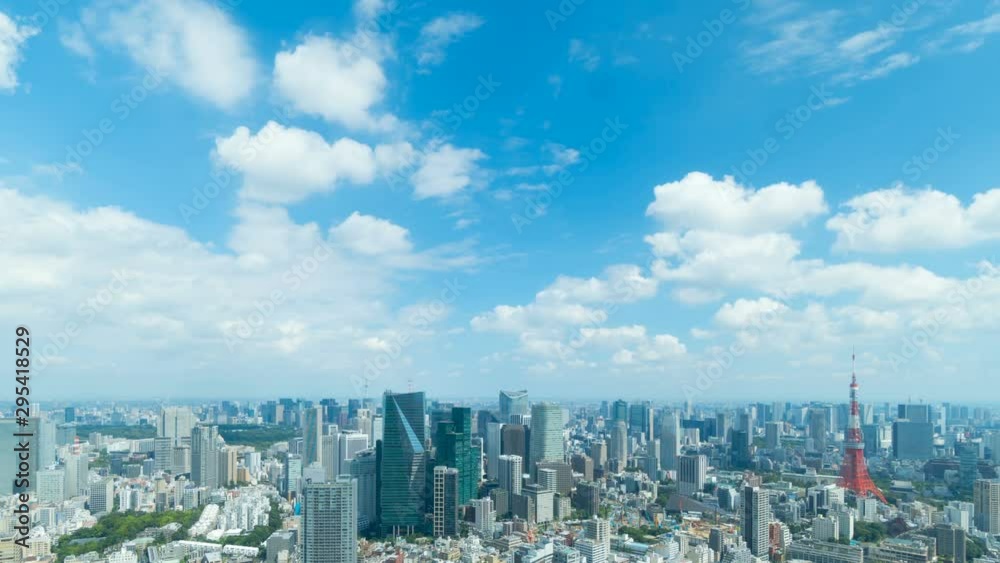 東京風景　タイムラプス　ワイドで望む大都会