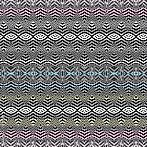 Abstract seamless pattern illustration of scribbled shapes in geometric layout.