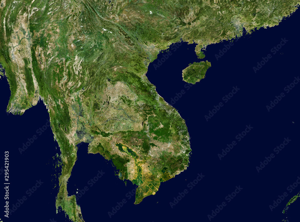 High resolution Satellite image of Vietnam (Isolated imagery of Vietnam. Elements of this image furnished by NASA)