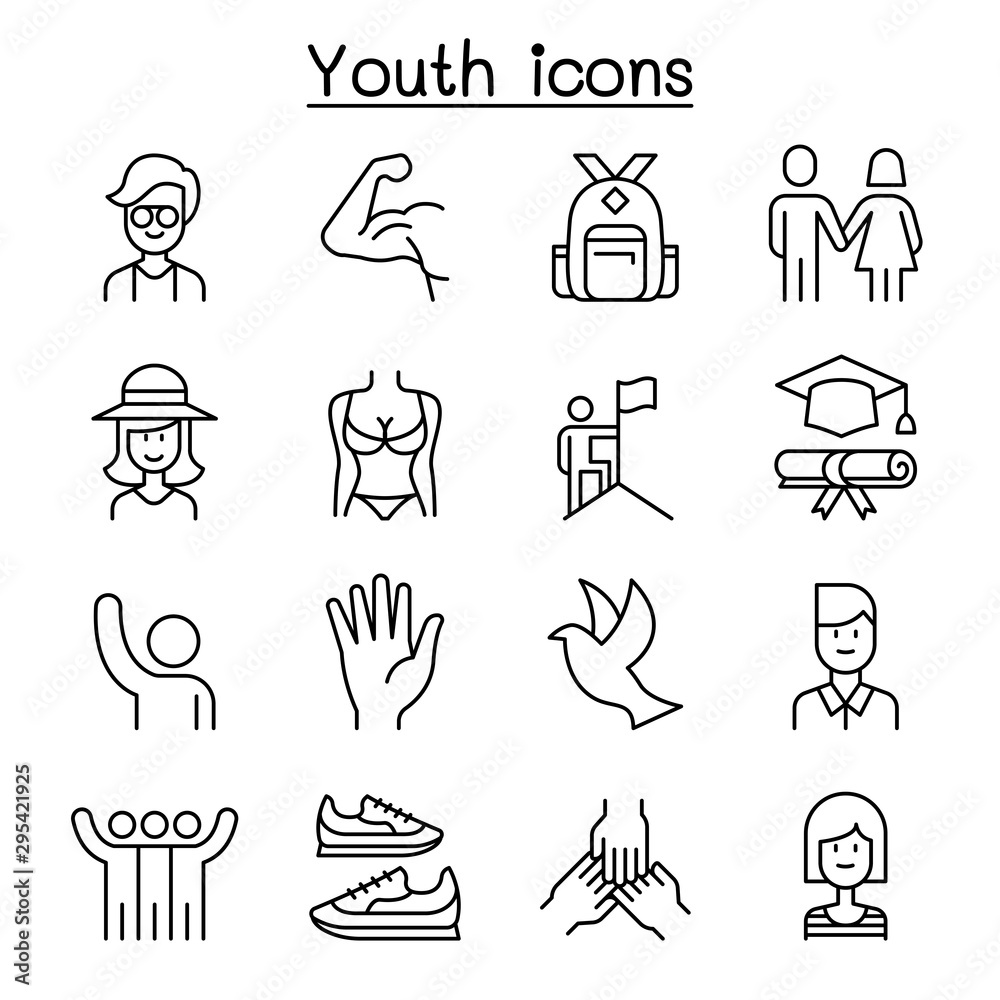 Youth icon set in thin line style Youth icon set in thin line style
