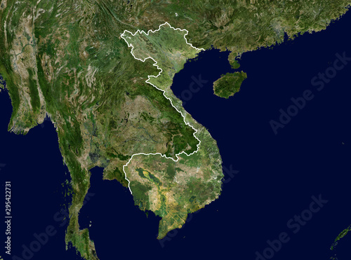 Fototapeta Naklejka Na Ścianę i Meble -  High resolution Satellite image of Vietnam with borders (Isolated imagery of Vietnam. Elements of this image furnished by NASA)