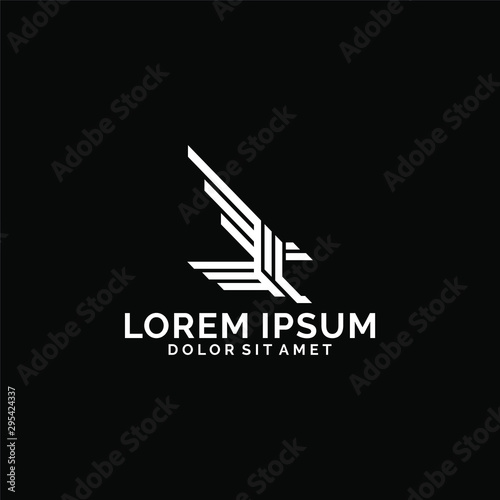 Eagle hawk or falcon logo template with straight line art illustration in flat design monogram symbol