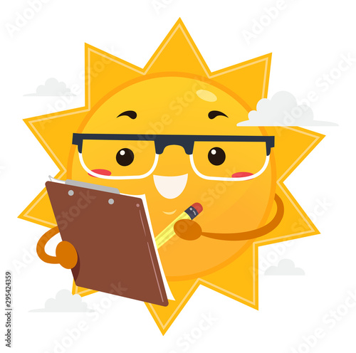 Mascot Sun Scientist Clip Board Illustration