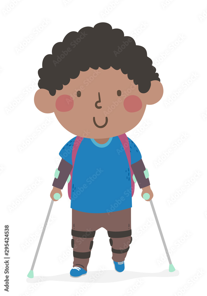 Kid Boy Kid Leg Brace Going School Illustration Kid Boy Kid Leg Brace Going School Illustration