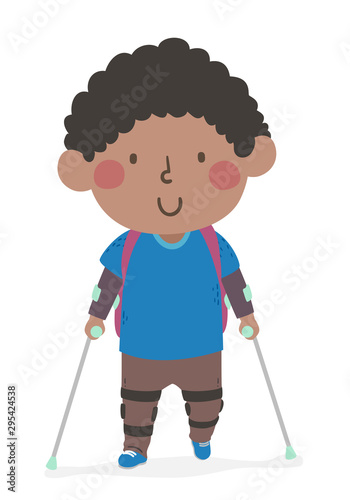 Kid Boy Kid Leg Brace Going School Illustration