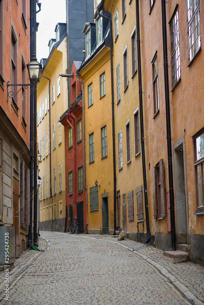 Narrow street in the old part of Stockholm. Sweden