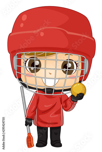 Kid Boy Broomball Illustration