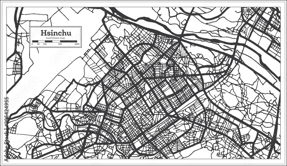 Obraz premium Hsinchu Taiwan Indonesia City Map in Black and White Color. Outline Map.
