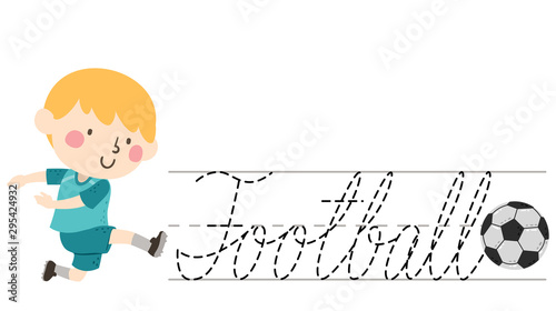 Kid Boy Trace Football Cursive Illustration