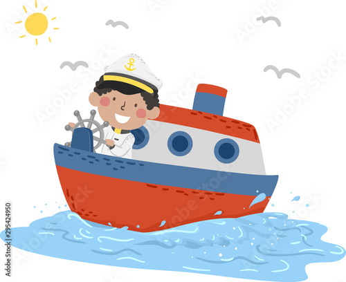 Kid Boy Travel Captain Ferry Illustration
