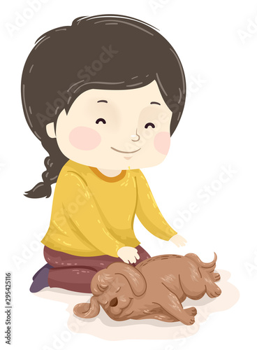 Kid Girl Animal Dog Reiki Massage Illustration