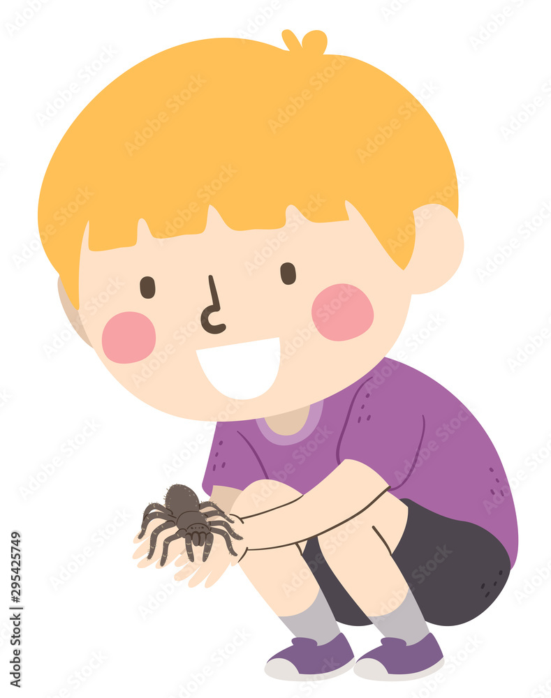 Kid Boy Hold Tarantula Illustration Kid Boy Hold Tarantula Illustration