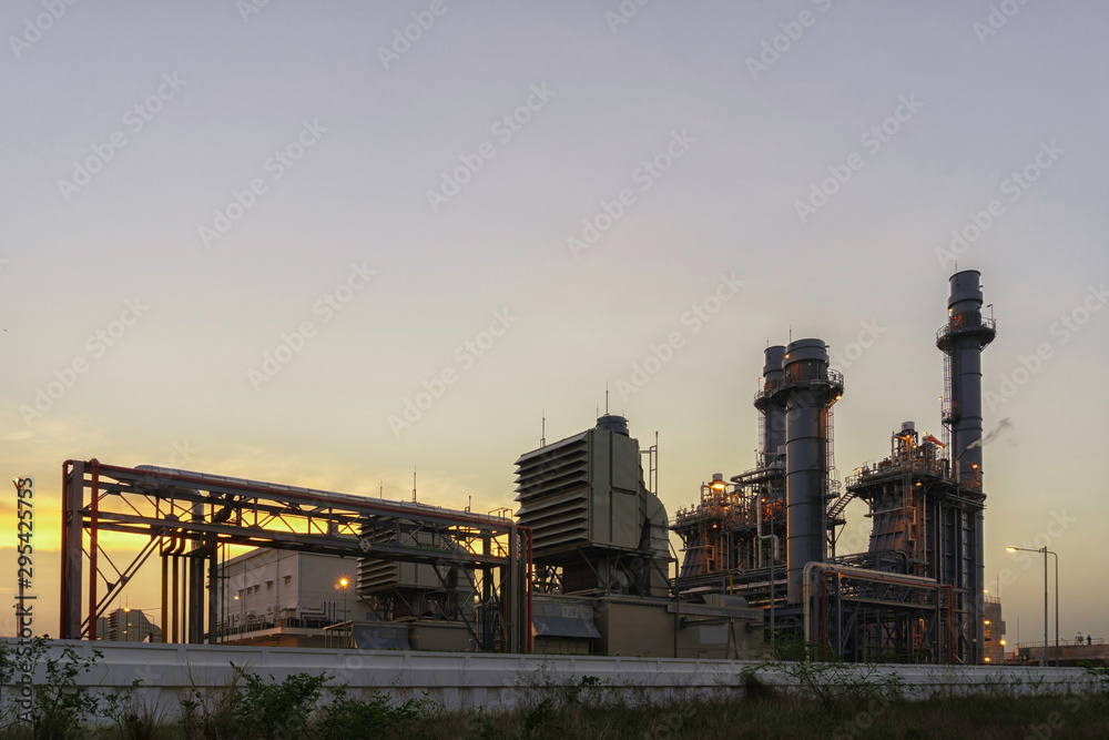 Petrochemical plant at sunset, Twilight and Night.