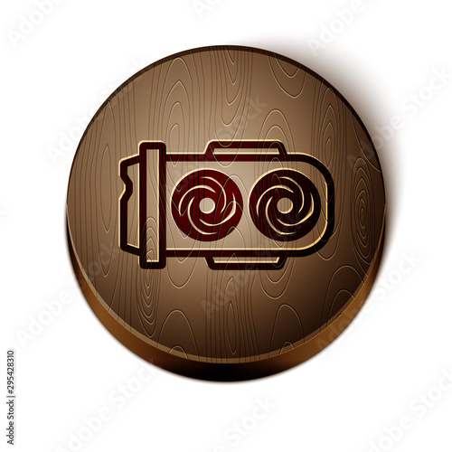 Brown line Mining farm icon isolated on white background. Cryptocurrency mining, blockchain technology, digital money market, cryptocoin wallet. Wooden circle button. Vector Illustration