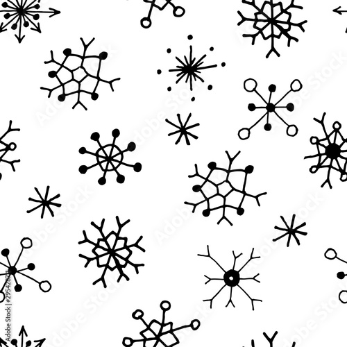 Seamless pattern with snowflakes on a white background. Hand-made vector illustration for holiday design  new year  christmas  background  pattern  backdrop  wallpaper  wrapper  packaging.