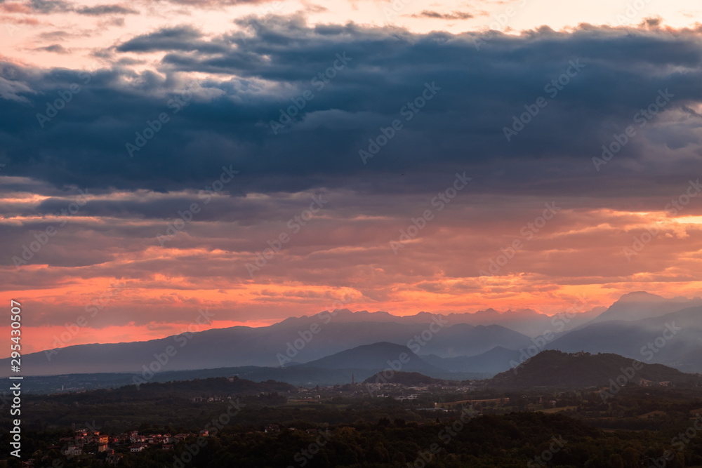 Stormy sunset in the italian countryside