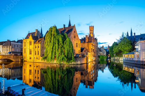 Bruges city skyline at night in Bruges, Belgium