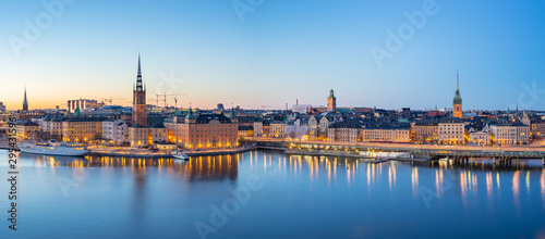 Panorama view of Stockholm Gamla Stan skyline at night in Stockholm city, Sweden