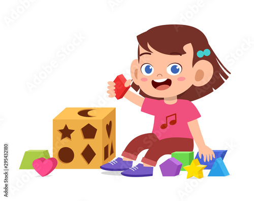 happy cute kids play learn 3d geometry photo