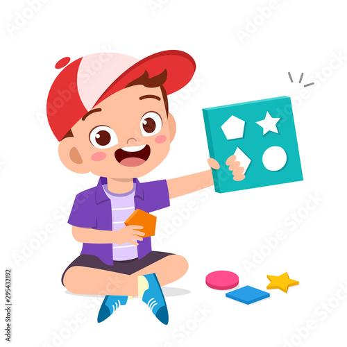 happy cute kids play learn 3d geometry