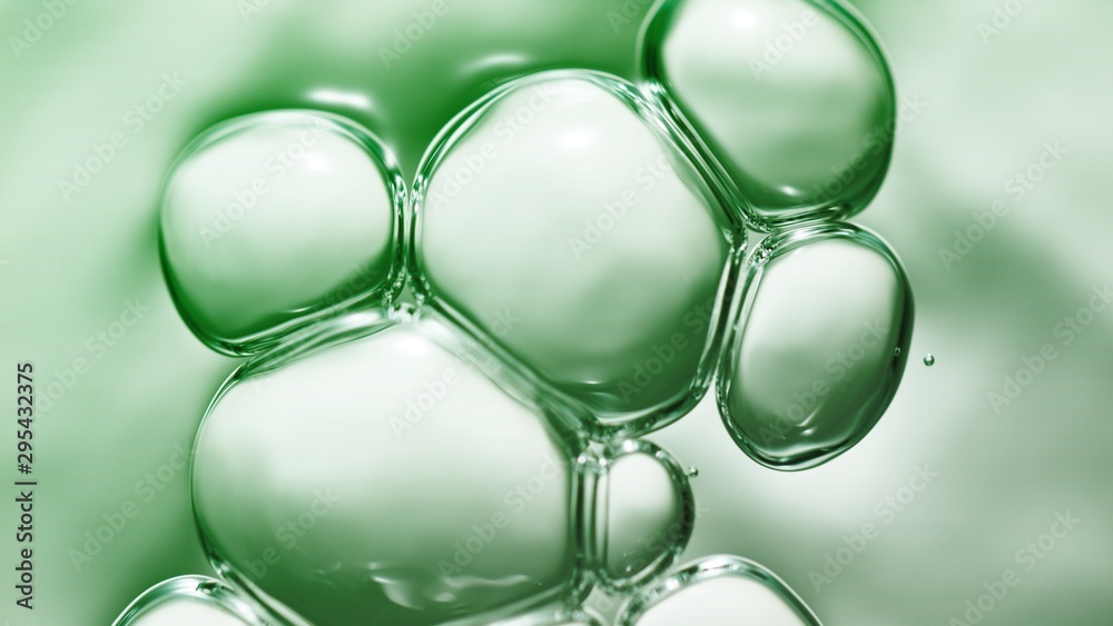 transparent gas bubbles on water surface. Worms-eye low angle with crystal bubbles in purified water on green background. cosmetic backdrop with copy space transparent gas bubbles on water surface. Worms-eye low angle with crystal bubbles in purified water on green background. cosmetic backdrop with copy space