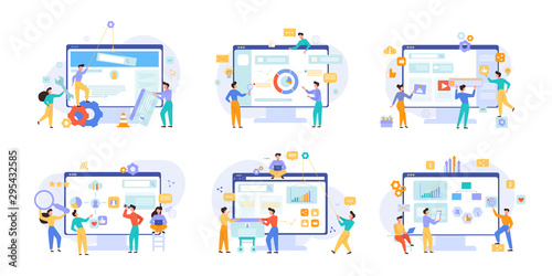 Website performance and business analytics vector illustrations set