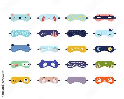 Funny sleeping masks flat vector illustrations set