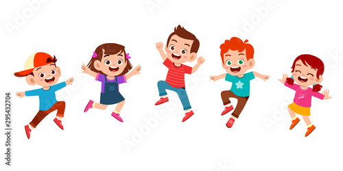 happy cute kid jump with friend set