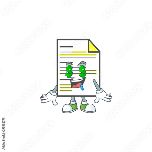 Money eye document cartoon mascot on white background