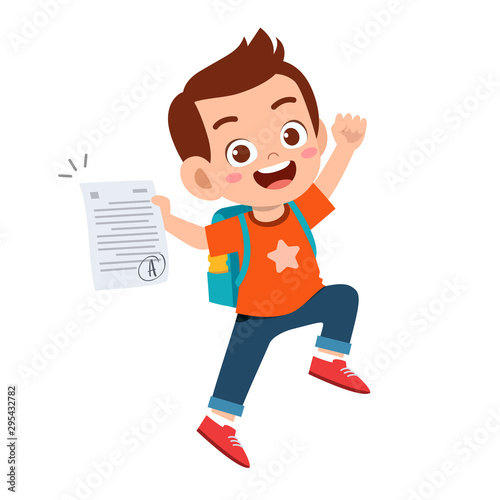 happy cute kid boy have good exam mark