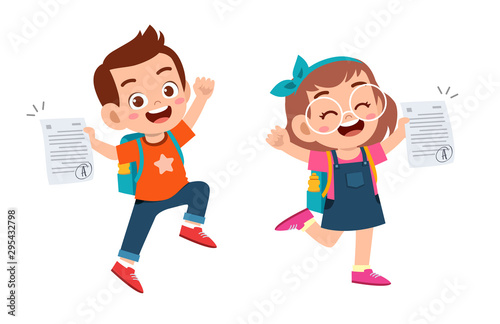 happy cute kids have good exam mark