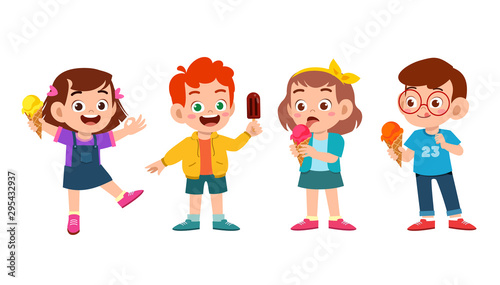 happy cute kids eat ice cream set