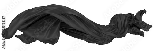 Abstract background of black wavy silk or satin. 3d rendering image. photo