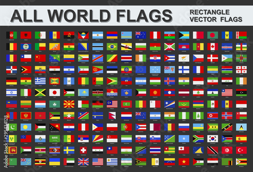 All world flags - vector set of rectangular icons. All countries