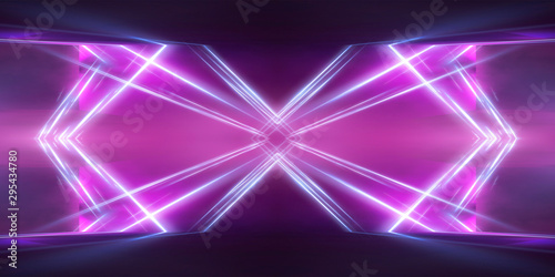Empty stage background in purple color  spotlights  neon rays. Abstract background of neon lines and rays. Abstract background with lines and glow. Empty stage the reflection of neon lights