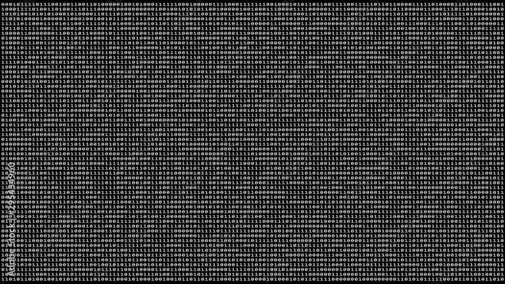 Loopable: Sharp white binary digital code abstract background with randomly changing zeros and ones isolated on black.