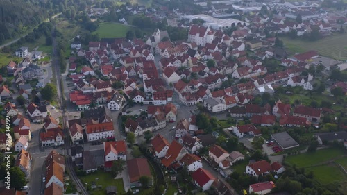 Aerial view of the City Trochtelfingen in Germany on a sunny day in summer. Zoom out from the town. photo