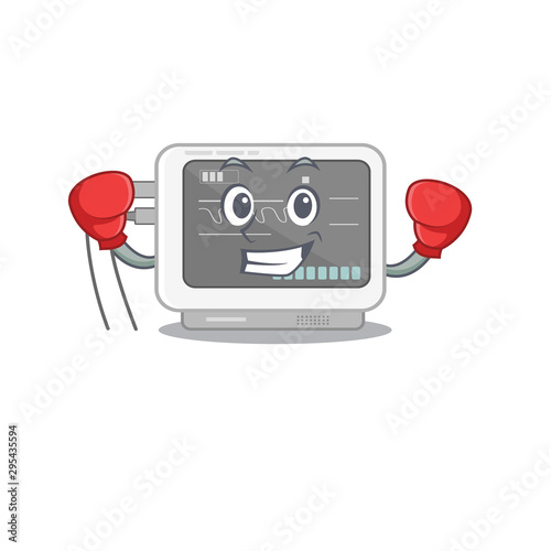 Boxing ecg machine cartoon with the character