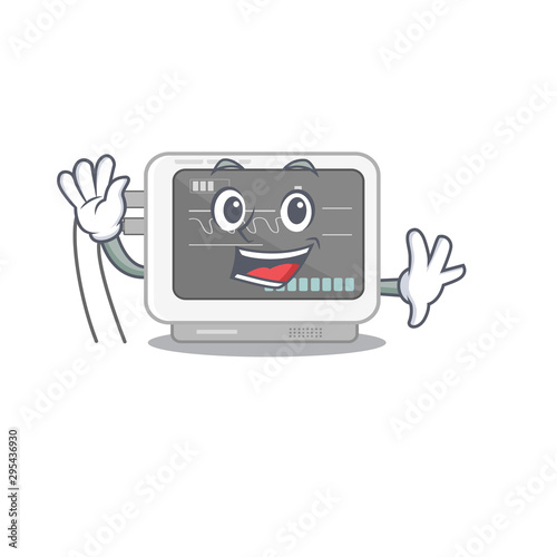 Waving ecg machine stuck the cartoon wall