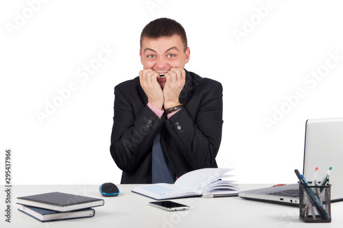Expressive corporate man concept-Scared manager biting his nails © Bashigo